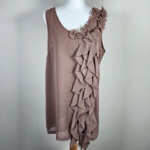 Brody Miles Chiffon Dress Womens Medium Taupe Ruffle Fairy Sheer Lined Whimsical
